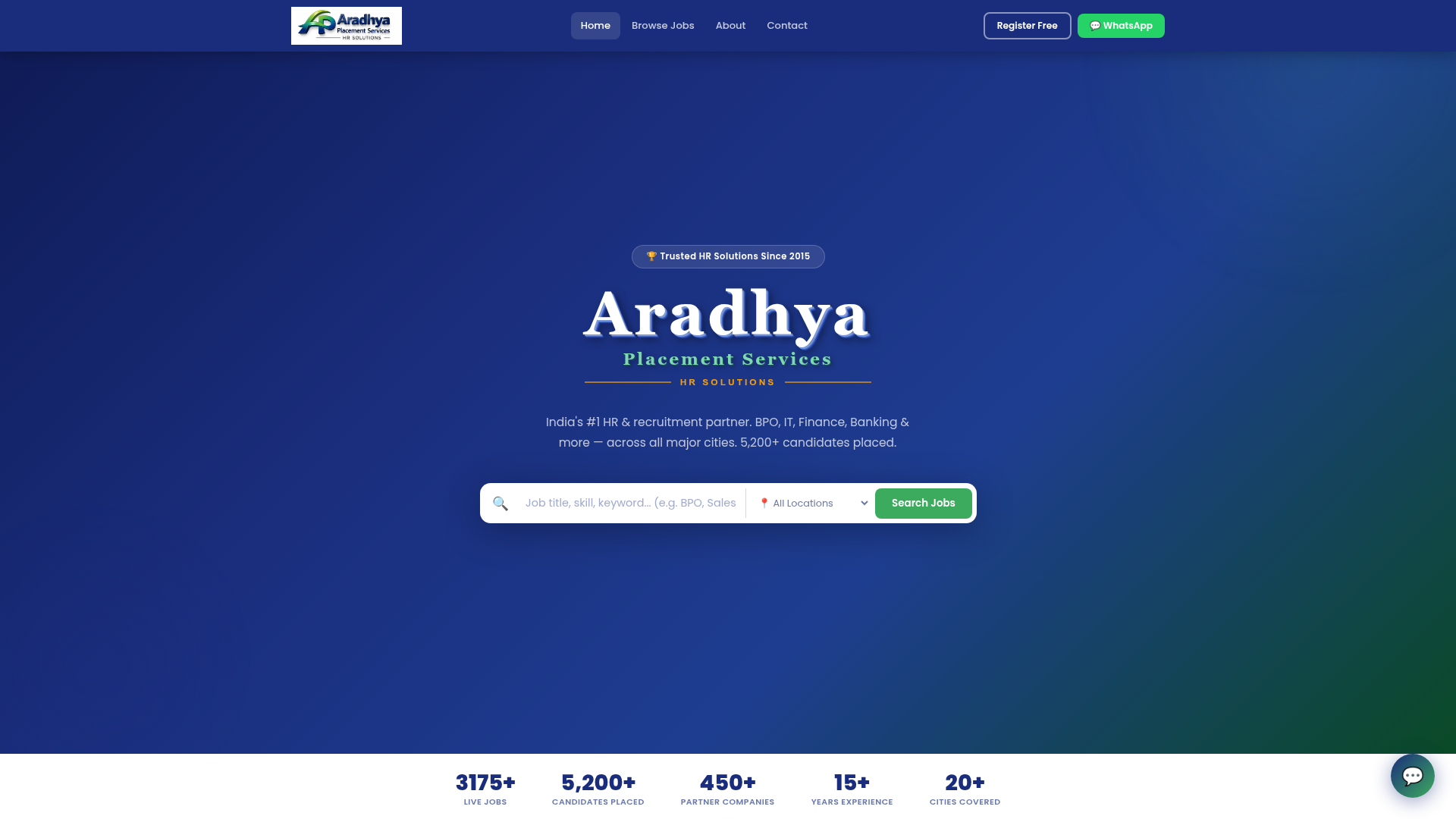 Aradhya Placement Services — Website project by Explisoft